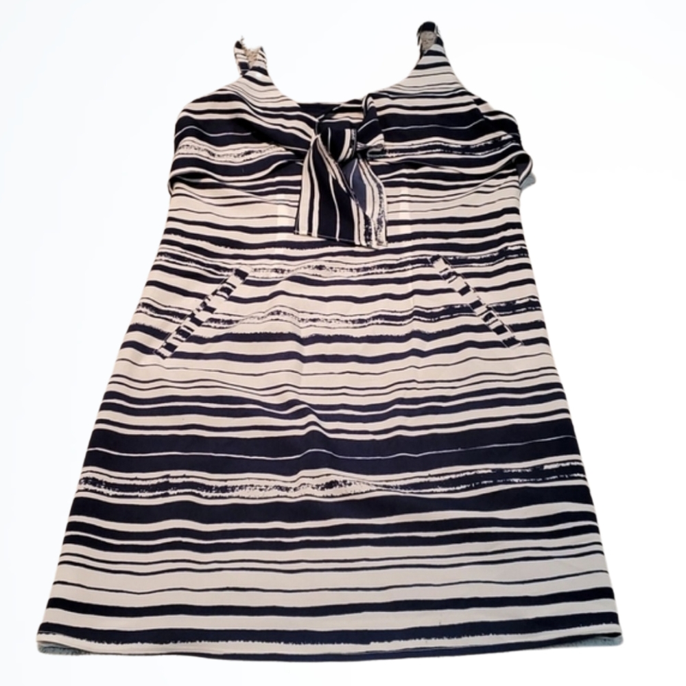 Cabi Blue and White Horizontal Stripe Front Tie VNeck Above Knee Dress Size XS